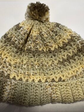 Handmade Crocheted Pom Pom Beanie in Soft Cream Colors